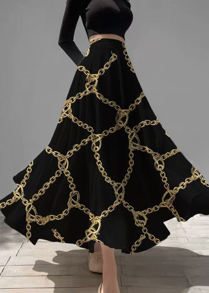 Black Print Exra Large Hem Chiffon Skirt Summer