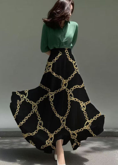 Black Print Exra Large Hem Chiffon Skirt Summer
