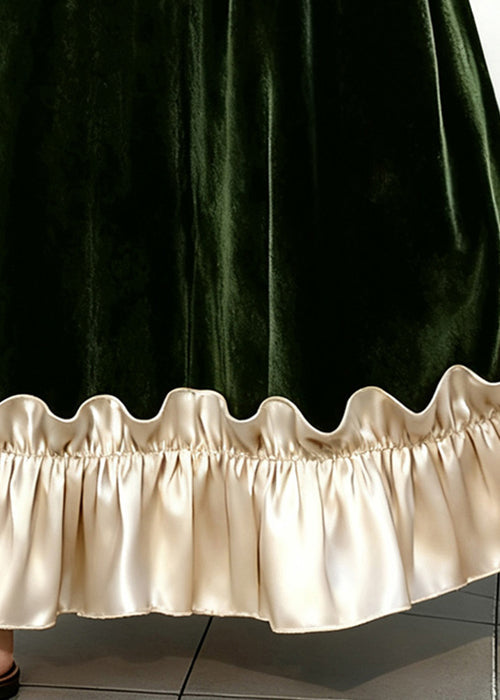 Ruffled Elastic Waist Patchwork Velour Skirt Winter