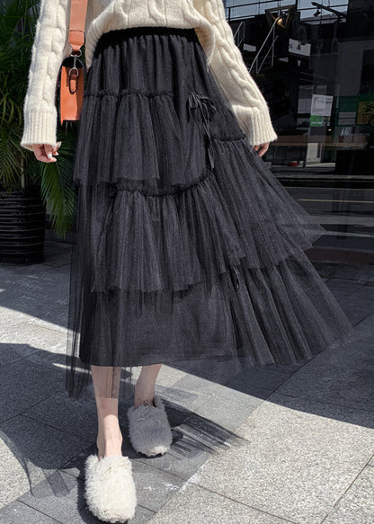 Black Ruffled High Waist Tulle Skirt Summer