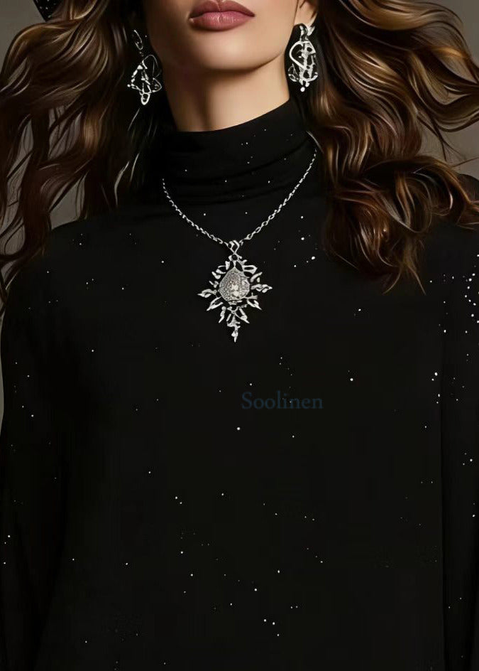 Elegant Black Sequins Lace Patchwork Knit Blouses Spring