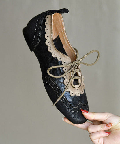 Black Sheepskin Lace Up Splicing Loafers