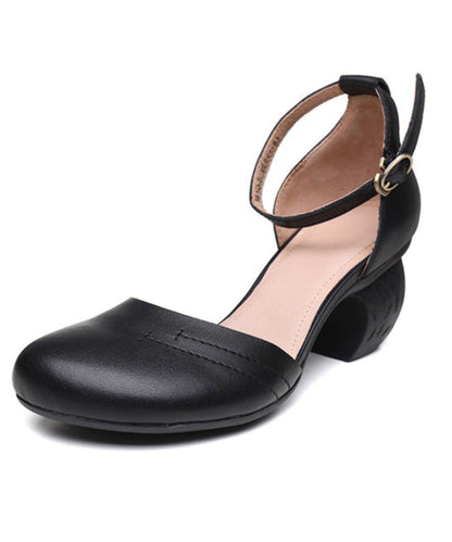 Black Splicing Buckle Strap Chunky High Heels