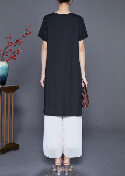 Black Striped Patchwork Pockets Cotton Maxi Dresses Summer