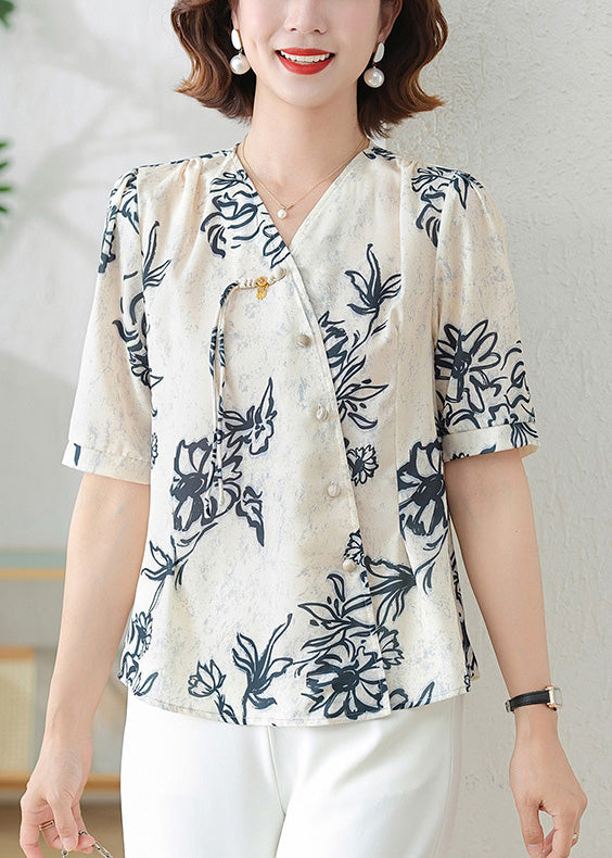 Black Tasseled Print Silk Shirts Summer