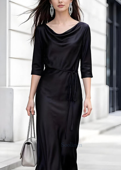 Black Turtle Neck Lace Up Silk Dress Summer