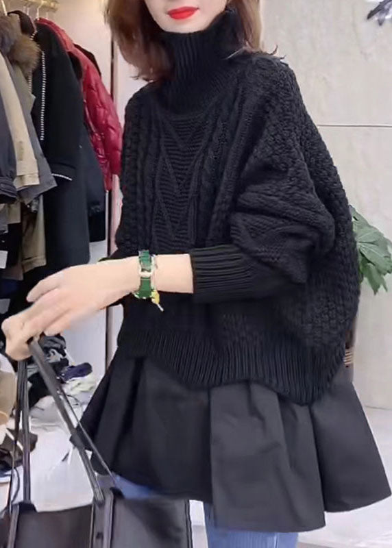 Black Turtle Neck Knit Sweater Tops Winter