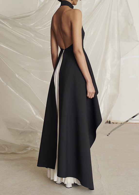 Black Turtleneck Asymmetrical Patchwork Maxi Vestidos Dresses Sleeveless