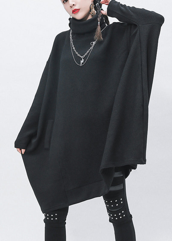 Black Turtleneck Patchwork Knit Sweaters Long Sleeve