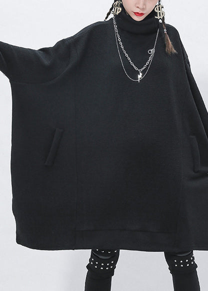 Black Turtleneck Patchwork Knit Sweaters Long Sleeve