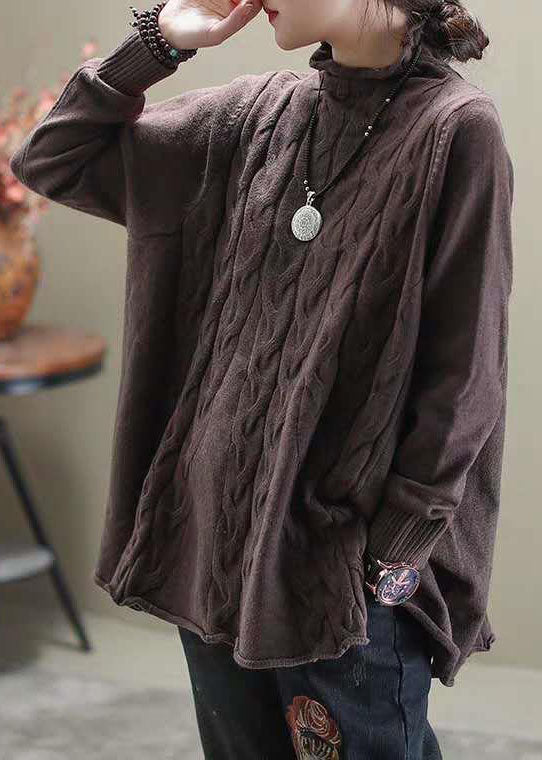 Khaki Turtleneck Side Open Fall Knit Sweater