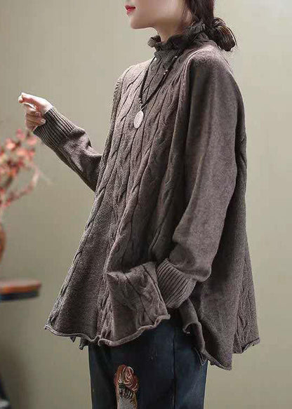 Khaki Turtleneck Side Open Fall Knit Sweater