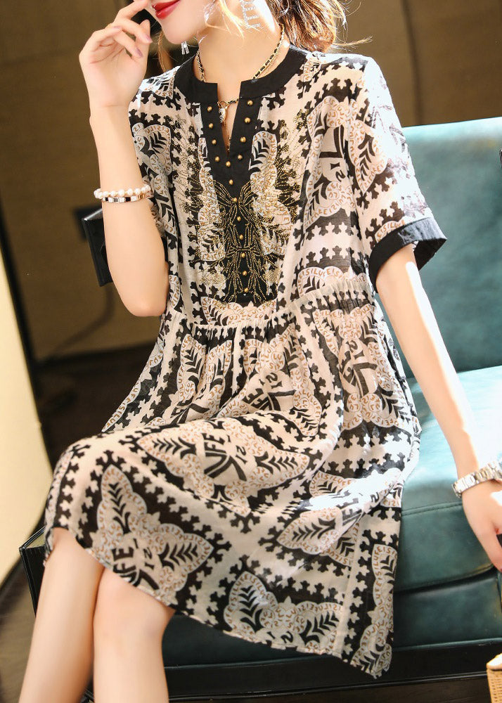 Black V Neck Print Vacation Chiffon Maxi Dresses Summer
