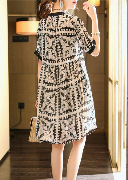 Black V Neck Print Vacation Chiffon Maxi Dresses Summer