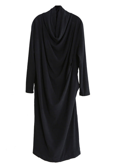 Black Velour Blended Cozy Draping Long Dresses Spring