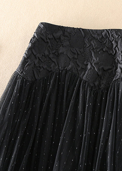 Black Zip Up Patchwork Tulle Skirts Spring