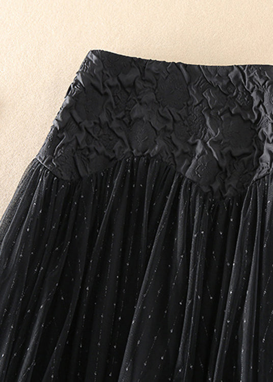 Black Zip Up Patchwork Tulle Skirts Spring