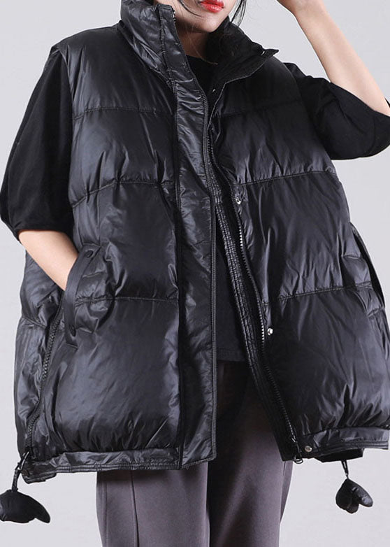 Black Zippered Duck Down Sleeveless Down Vest