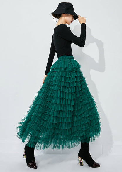 Blackish Green High Waist Layered Tulle Skirts Summer