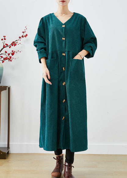 Blackish Green Oversized Pockets Corduroy Trench Fall