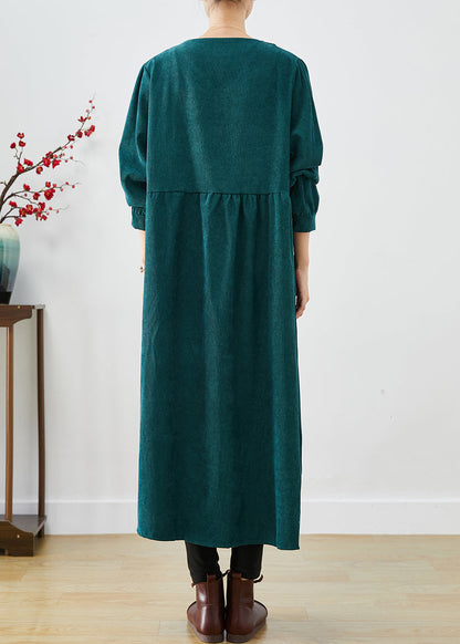 Blackish Green Oversized Pockets Corduroy Trench Fall