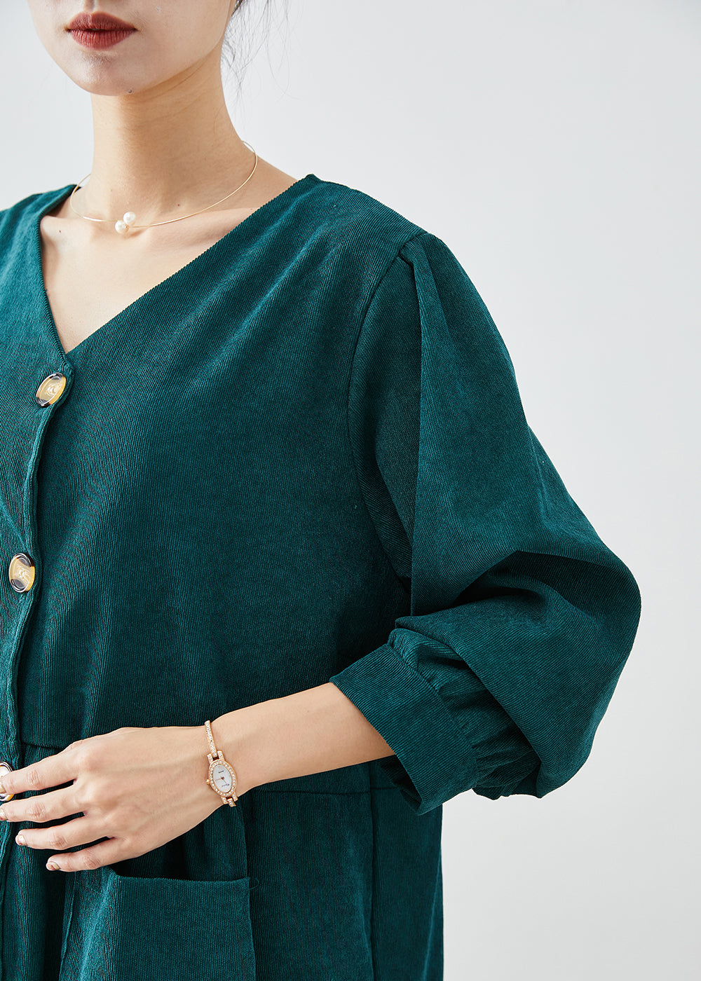 Blackish Green Oversized Pockets Corduroy Trench Fall