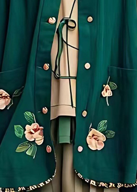 Blackish Green Ruffled Button Coats Fall