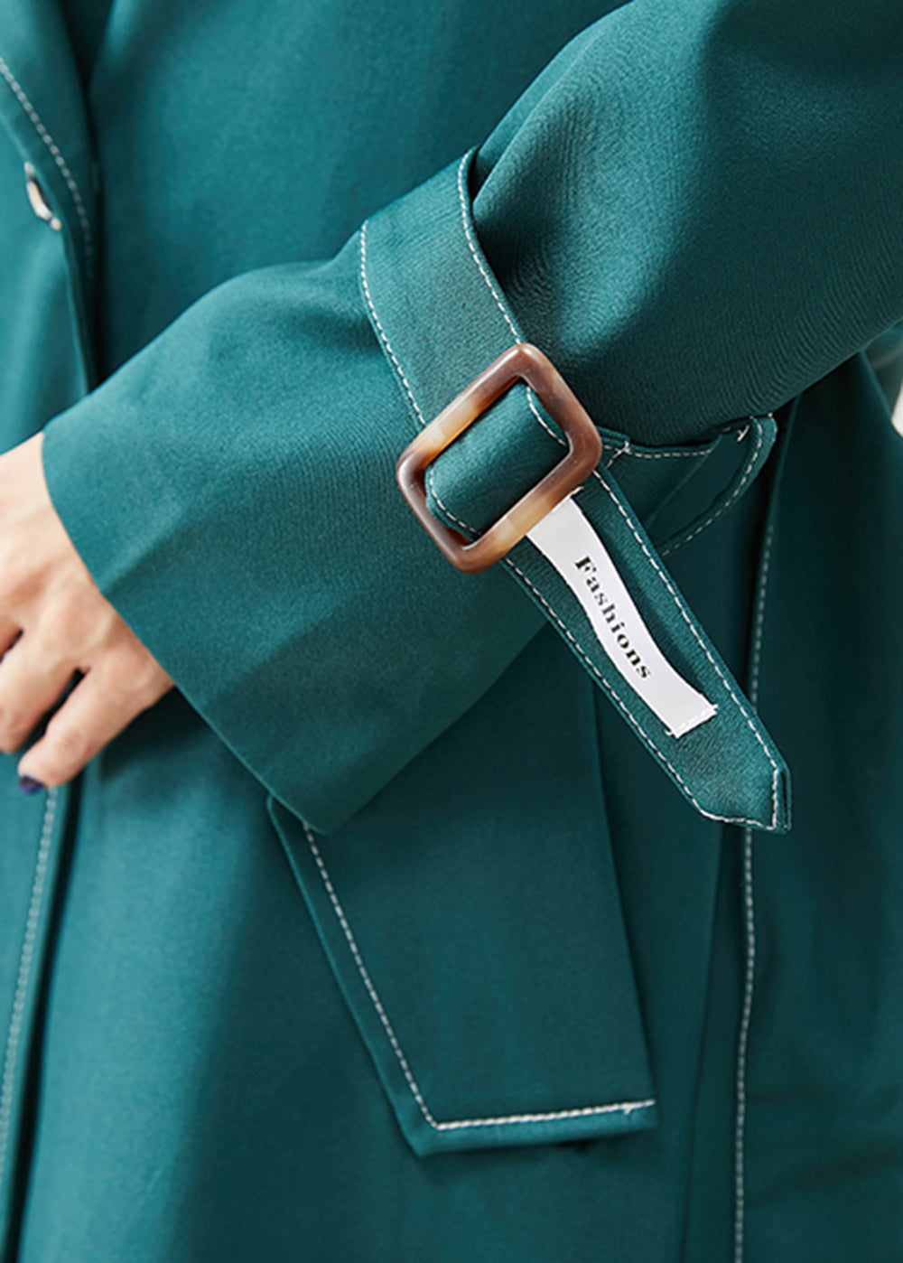Blacksih Green Double Breast Pockets Cotton Coats Fall