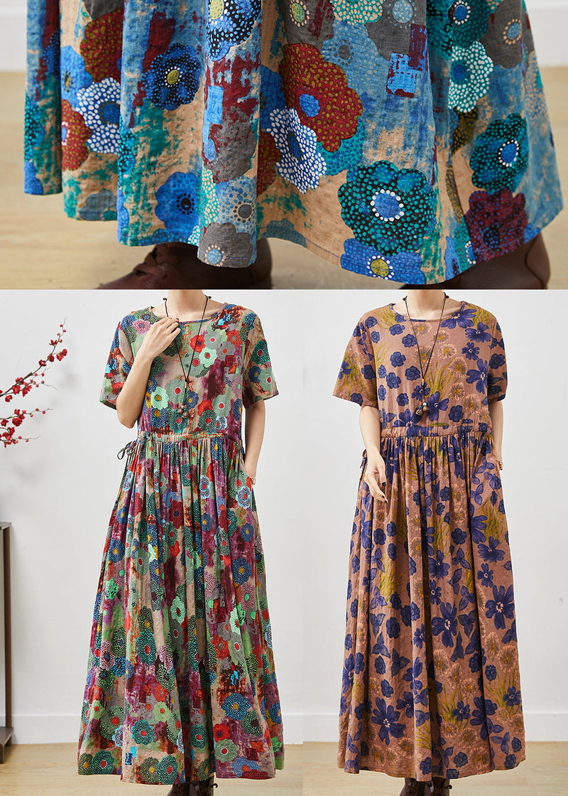Blue Cinched Exra Large Hem Cotton Dress Summer