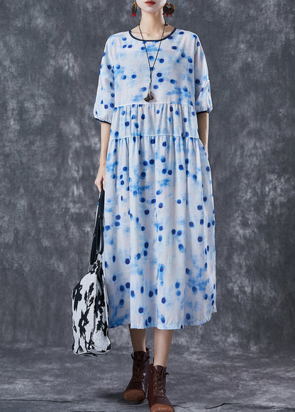 Blue Dot Oversized Patchwork Linen Maxi Dresses Summer