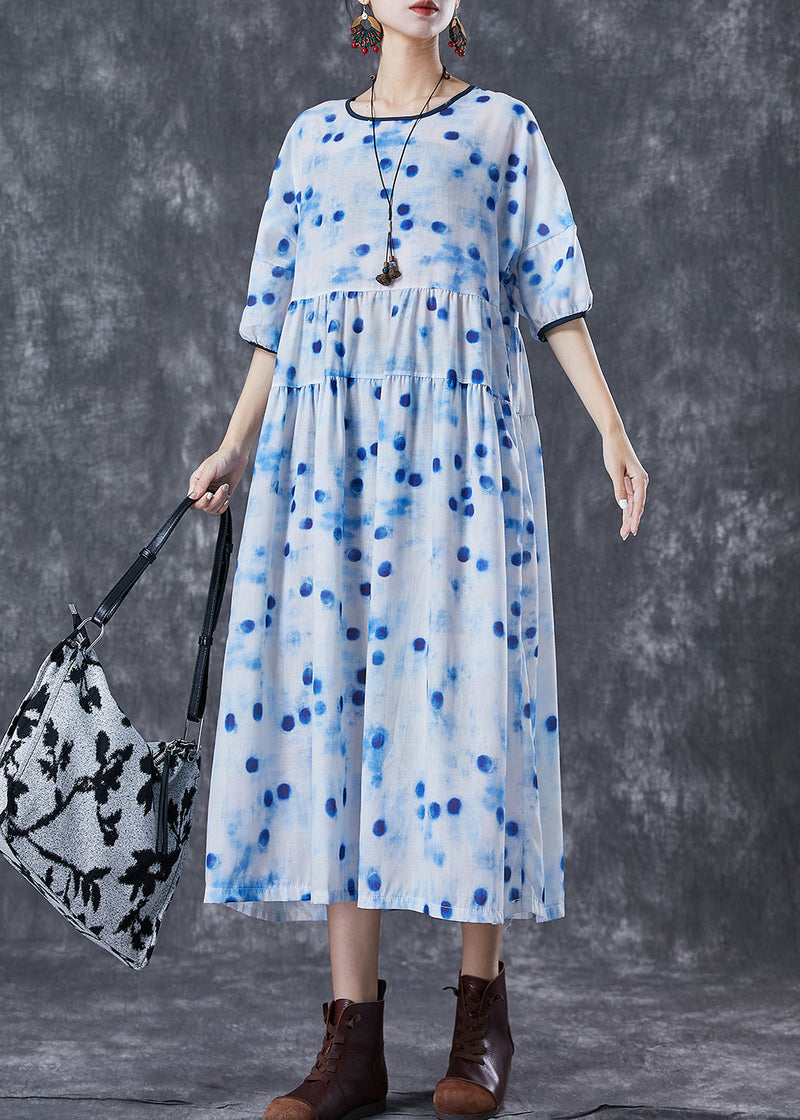 Blue Dot Oversized Patchwork Linen Maxi Dresses Summer