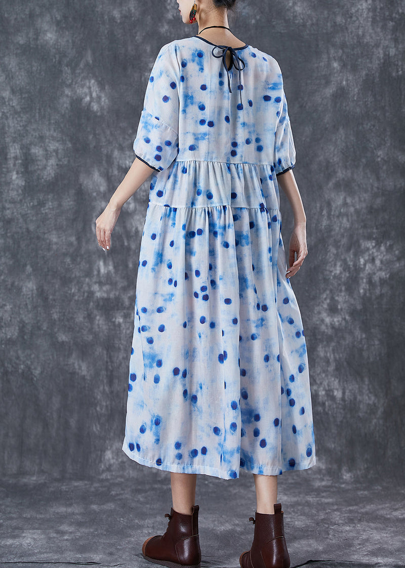 Blue Dot Oversized Patchwork Linen Maxi Dresses Summer