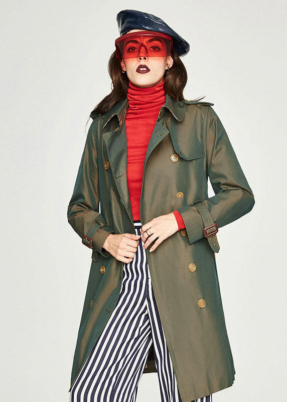 Blue Grey Peter Pan Collar Cotton Double Breast Trench Spring