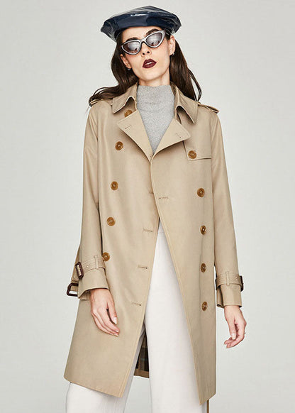 Blue Grey Peter Pan Collar Cotton Double Breast Trench Spring