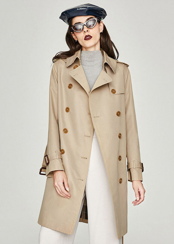 Blue Grey Peter Pan Collar Cotton Double Breast Trench Spring