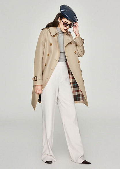 Blue Grey Peter Pan Collar Cotton Double Breast Trench Spring