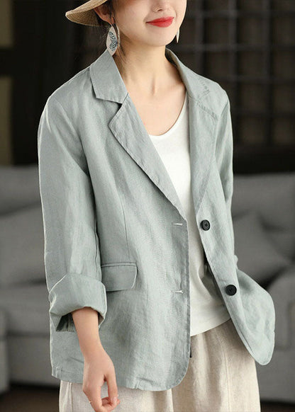Blue Peter Pan Collar Pockets Linen Jacket Spring