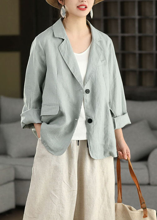 Blue Peter Pan Collar Pockets Linen Jacket Spring