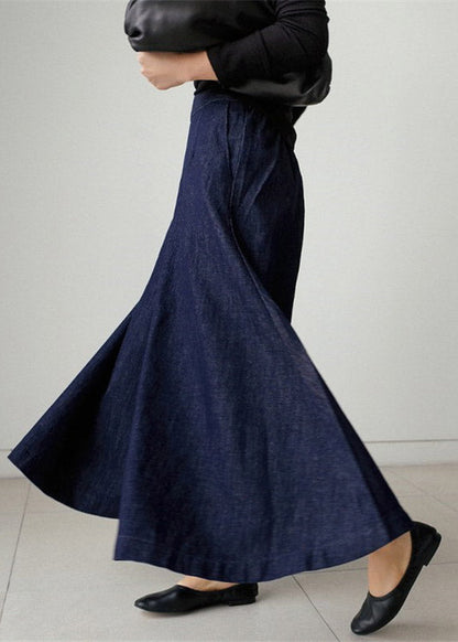 Blue Pockets Wide Leg Denim Pants Spring