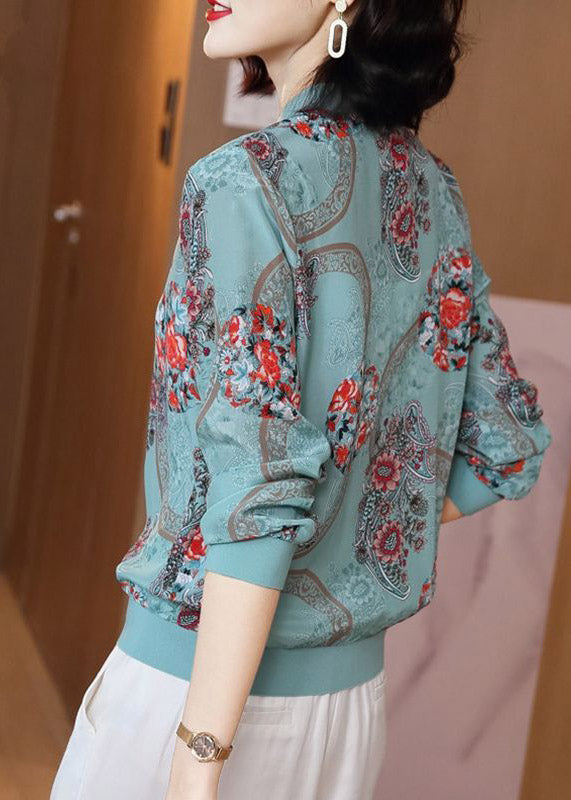 Blue Print Zippere Chiffon Sunscreen Sunscreen Coat Long Sleeve