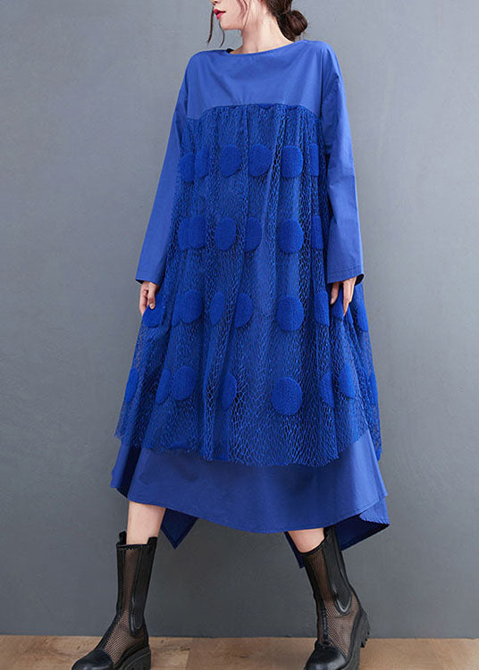 Blue Tulle Patchwork Cotton Dress Spring