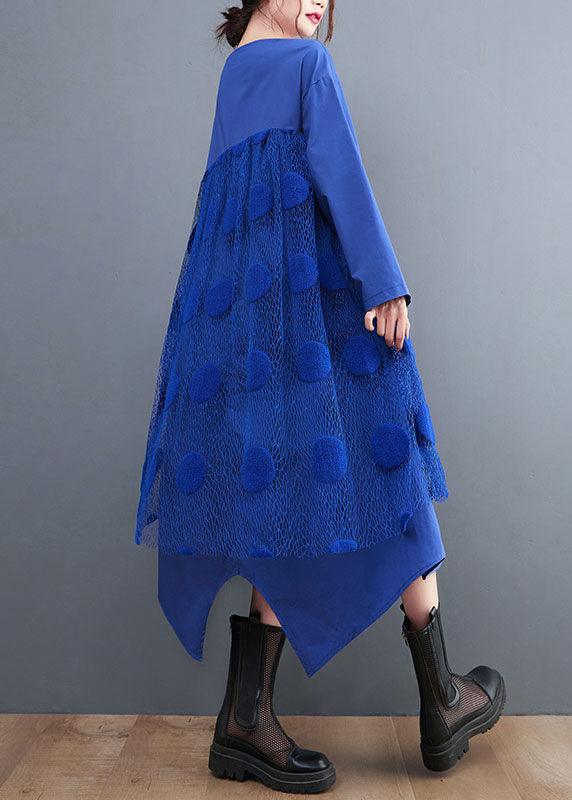 Blue Tulle Patchwork Cotton Dress Spring
