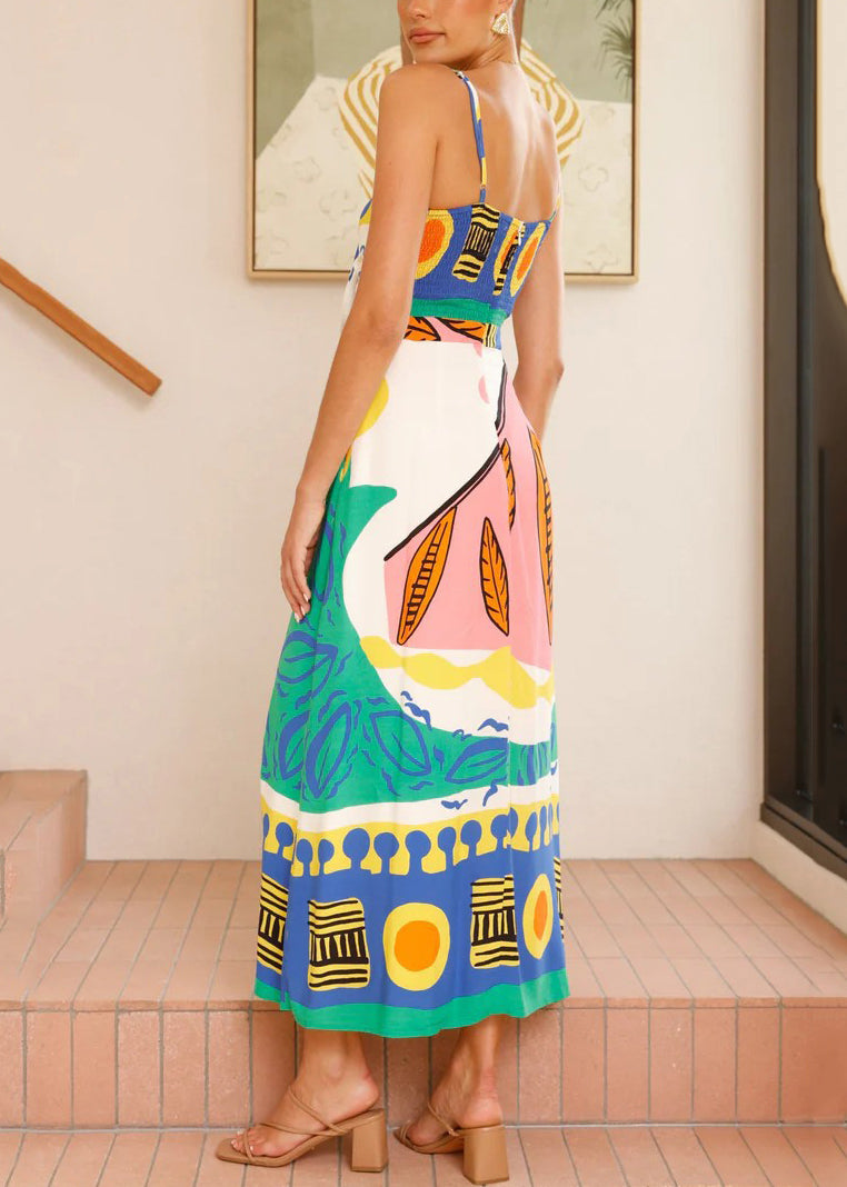 Blue V Neck Bow Side Open Long Dresses Sleeveless