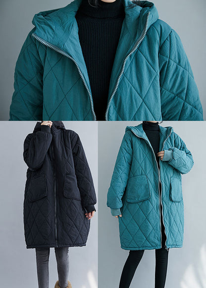 Blue Zip Up Thick Fine Cotton Filled Parka Winter