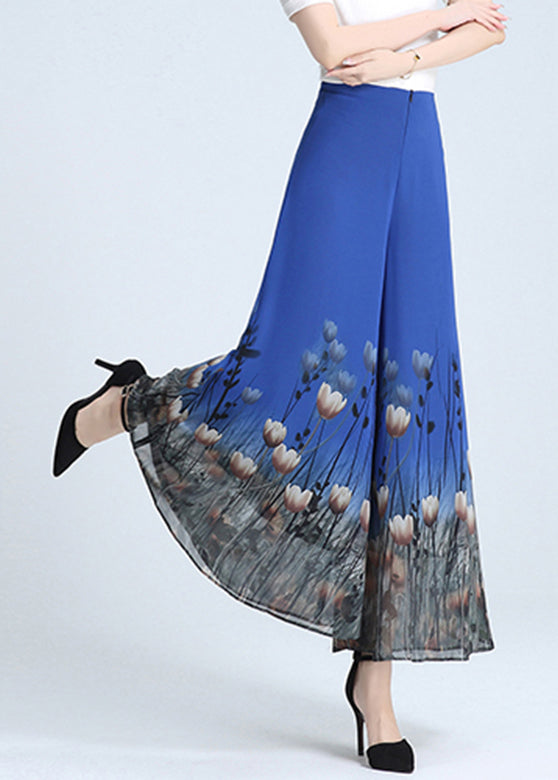 Blue Zippered Wide Leg Pants