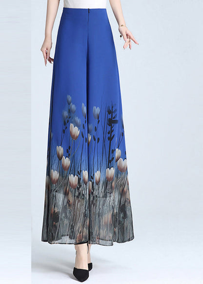 Blue Zippered Wide Leg Pants