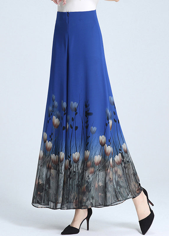 Blue Zippered Wide Leg Pants
