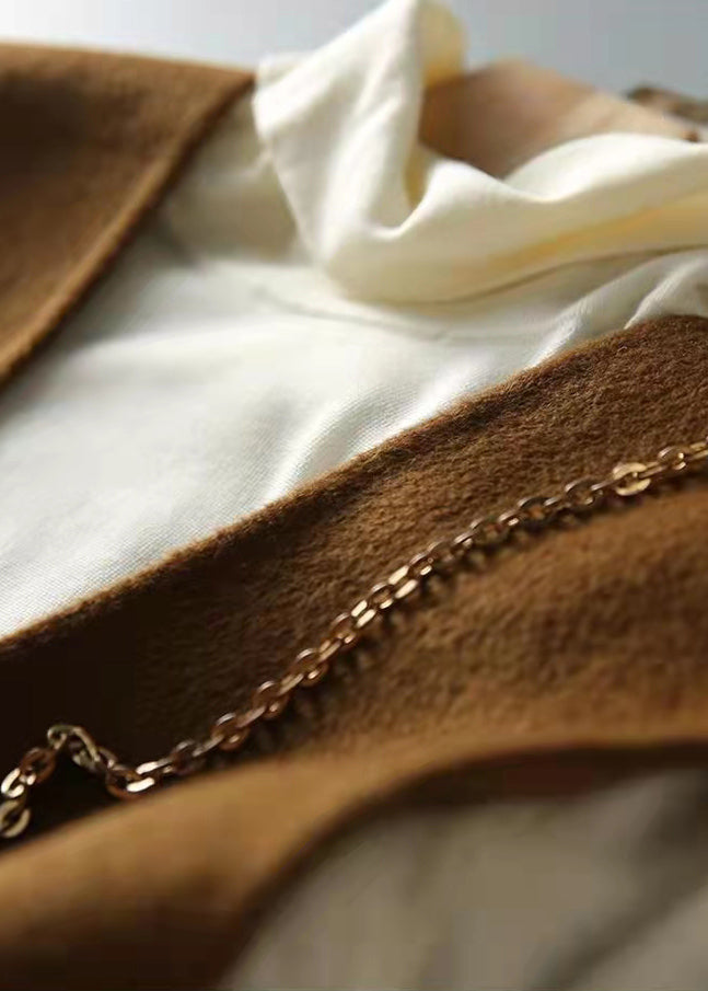 Brown Chocolate Side Open Button V Neck Woolen Vest Sleeveless