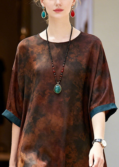Brown Hollow Out Patchwork Cotton Long Dress Summer