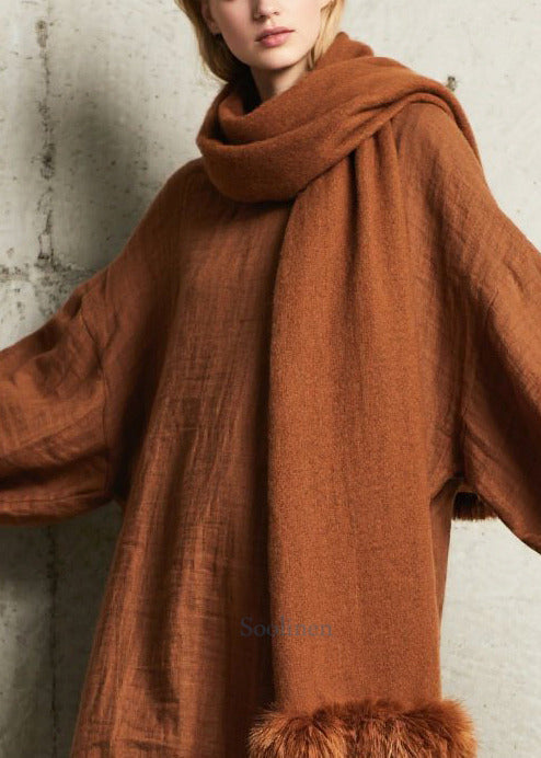 Brown Oversized Cotton Straight Dress Fall